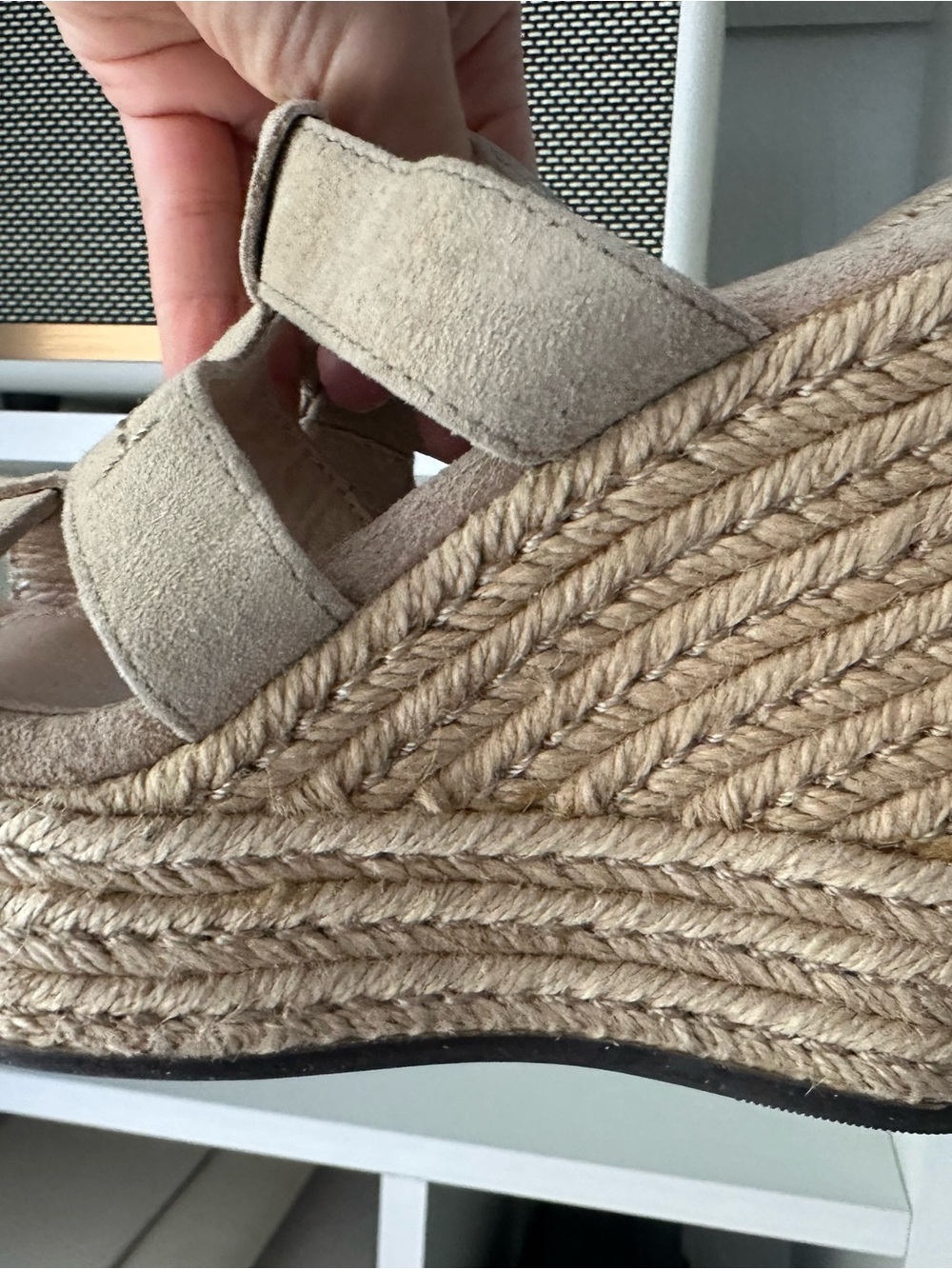 UGG Taupe Suede Espadrille Wedge Sandals